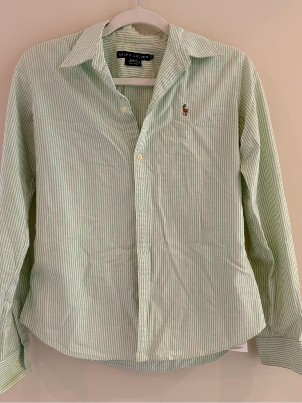 Ralph Lauren Mint Green and White Striped Slim Fit Shirt